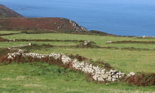 Cornish Hedge in the landscape at Watch Croft looking towards Pendeen