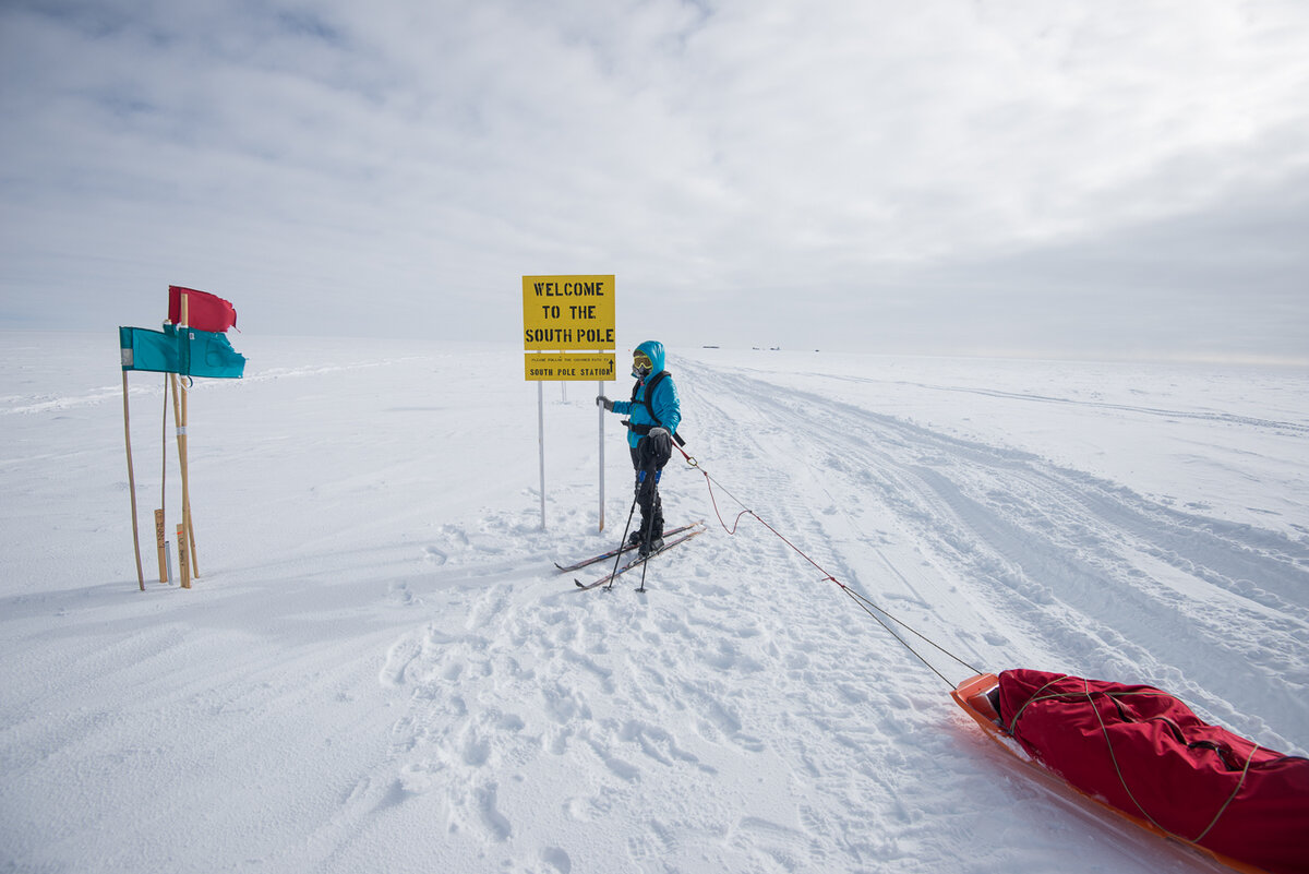 'Welcome to the South Pole' sign on approved approach route