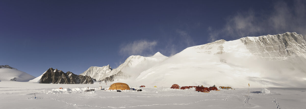 Panoramic view of Mount Vinson low camp, looking north